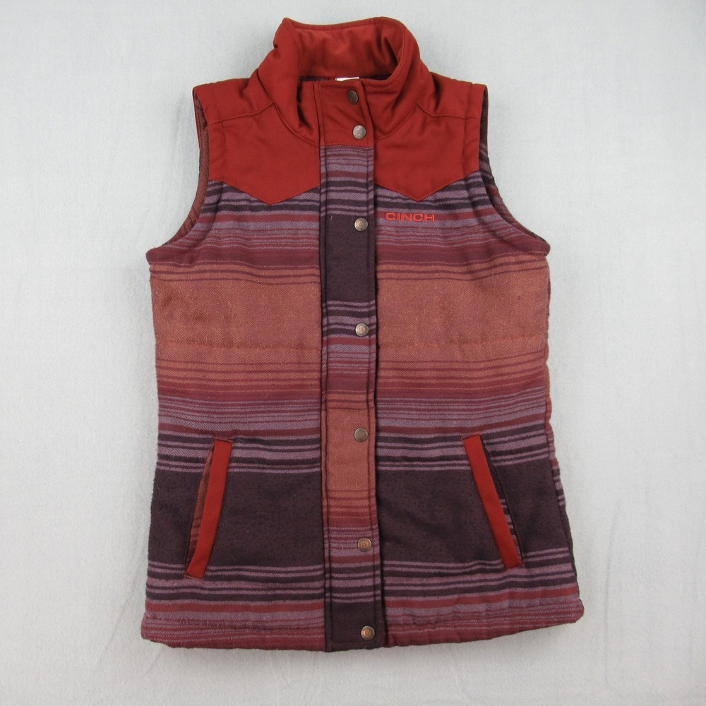 Cinch Vest Womens Small Maroon Stripe Western Puffer MAV9884003